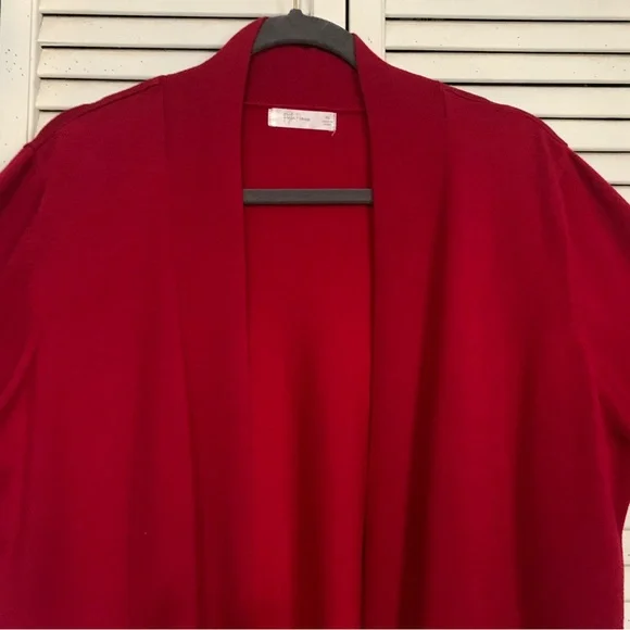 Chic Red Open Front Cardigan Classic With Pockets & Buttons - Picture 2 of 6